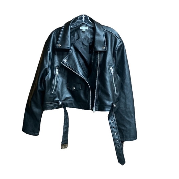 Topshop Faux Leather Belted Biker Jacket Size 12 - Picture 2 of 8